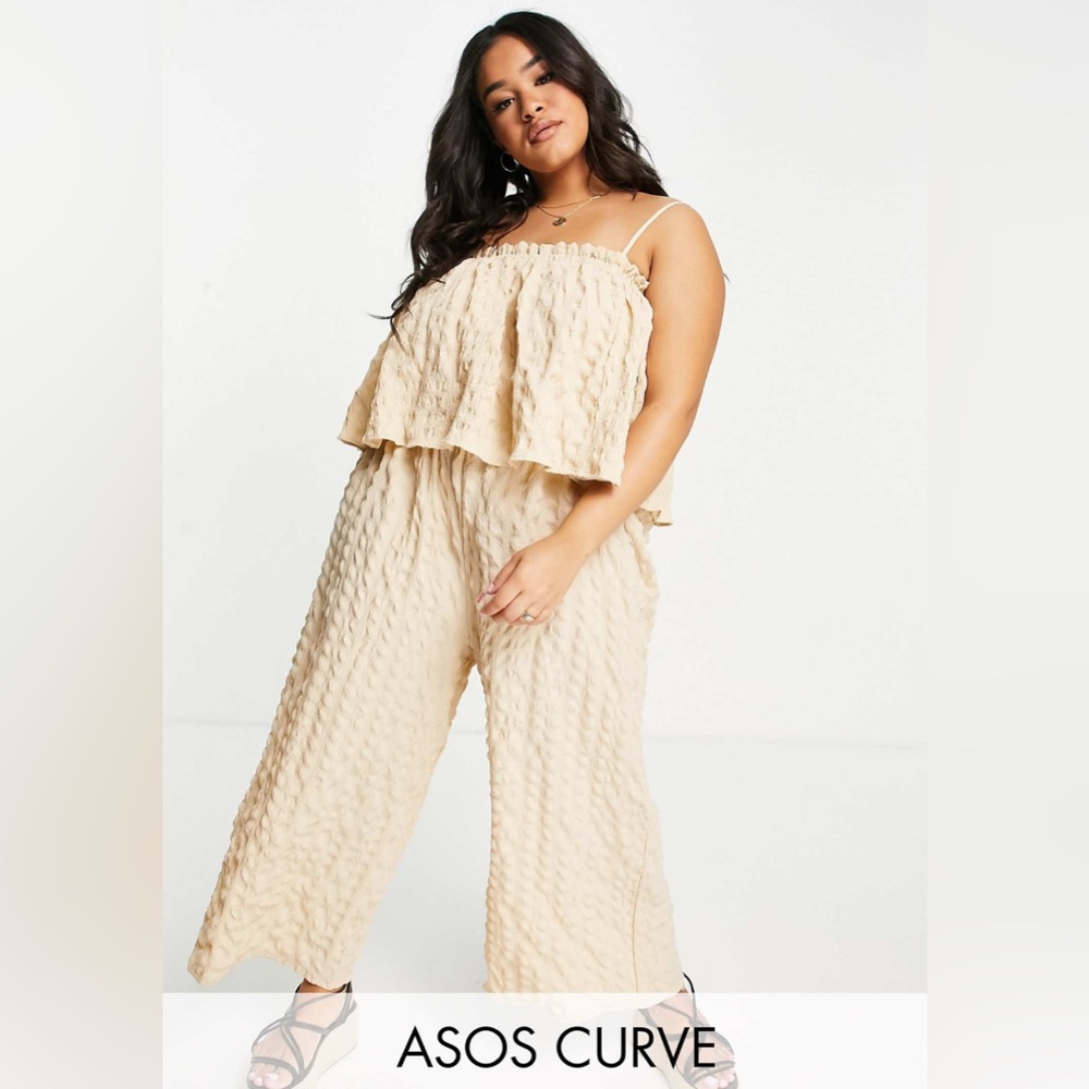 ASOS Curve Beige Textured Culotte Jumpsuit
